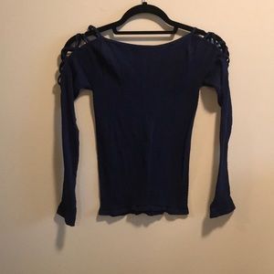Free people strapless top with sleeve detail navy